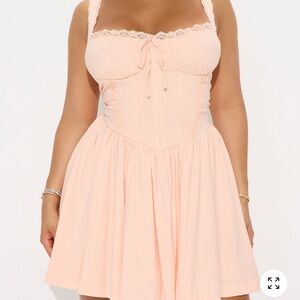 Fashion Nova  peach  Lace-Trim Midi Dress with Tie Front